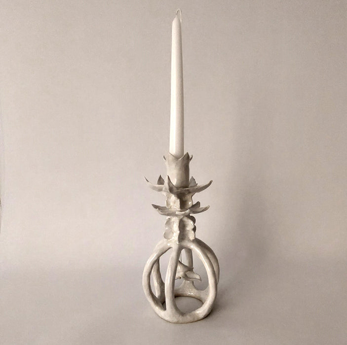 White candle holder with bird