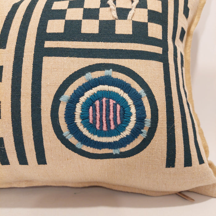 Cushion in Beige with Geometric Green print - M