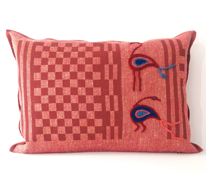 Cushion in Red with Geometric Burgundy print - M