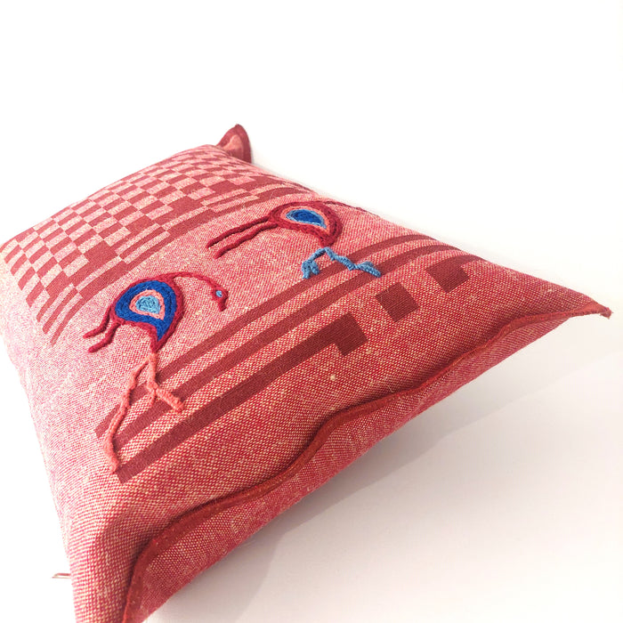 Cushion in Red with Geometric Burgundy print - M