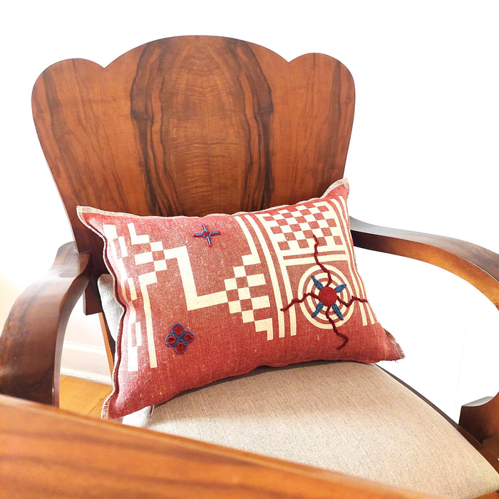 Cushion in Red with Geometric off-white print - M