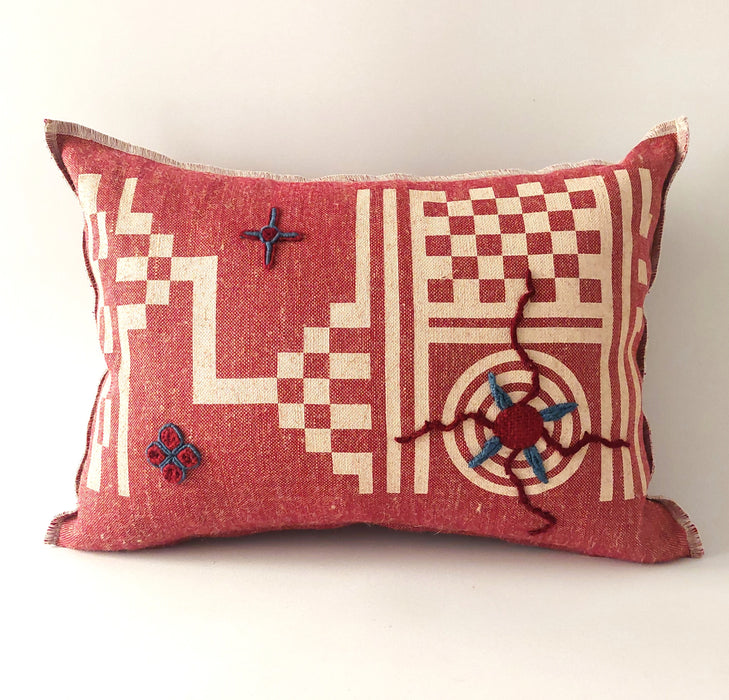 Cushion in Red with Geometric off-white print - M