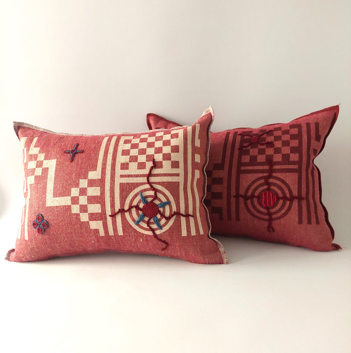 Cushion in Red with Geometric off-white print - M