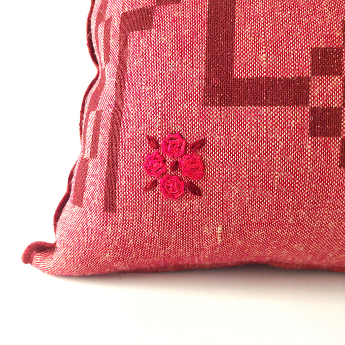 Cushion in Red with Geometric Burgundy print - M