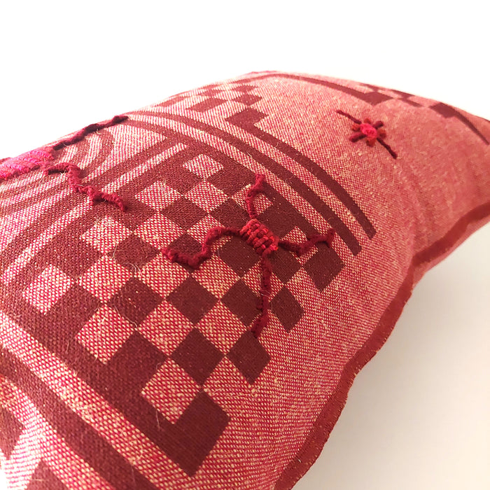 Cushion in Red with Geometric Burgundy print - M