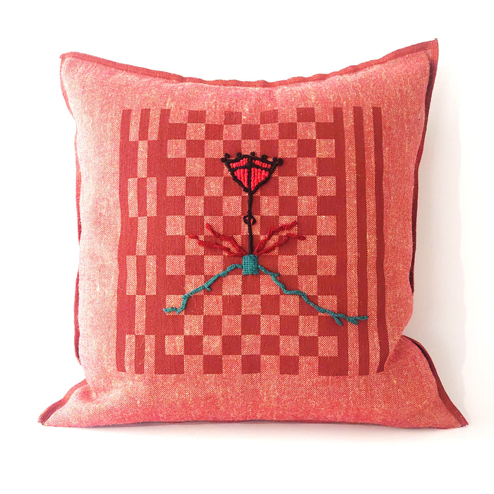 Cushion in Red with Geometric burgundy print - L