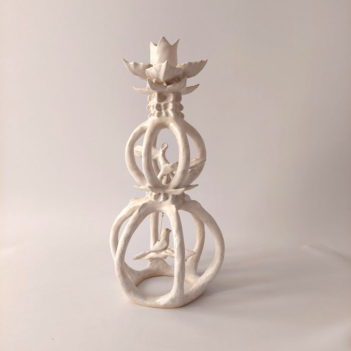 Sculptural candle holder with bird - Large