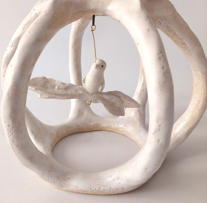 Sculptural candle holder with bird - Large