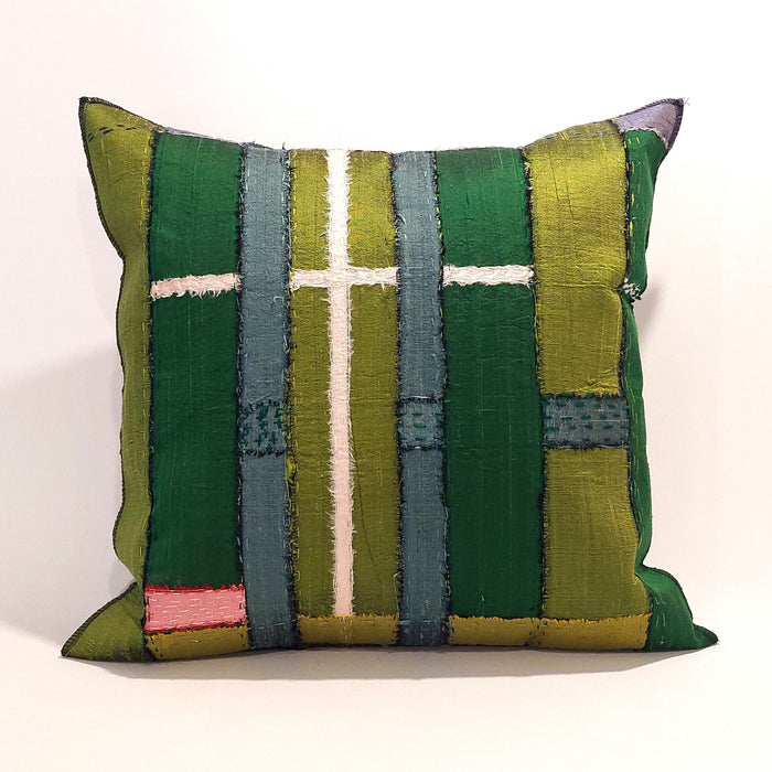 Silk cushion in green