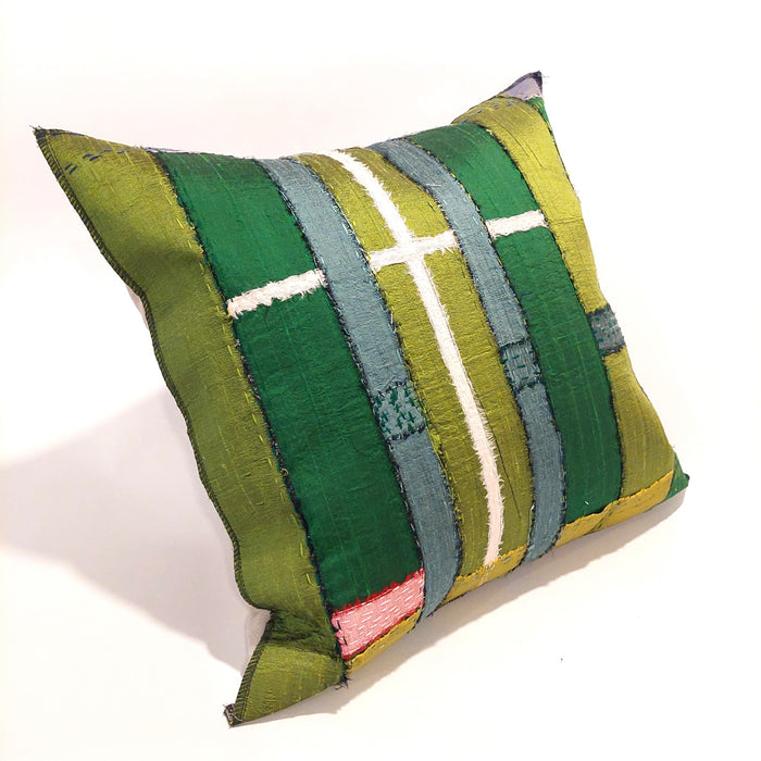 Silk cushion in green