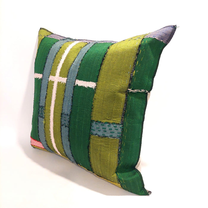 Silk cushion in green