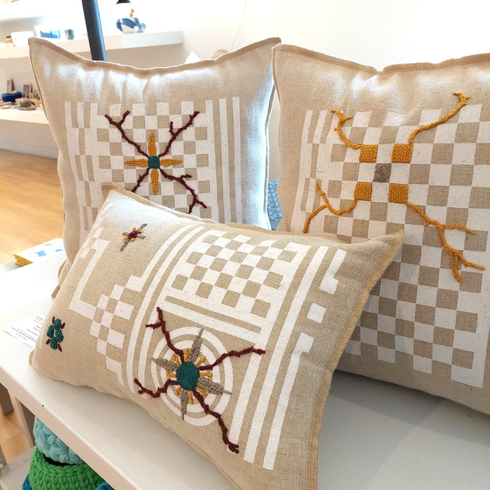 Cushion in Beige with Geometric White print - L