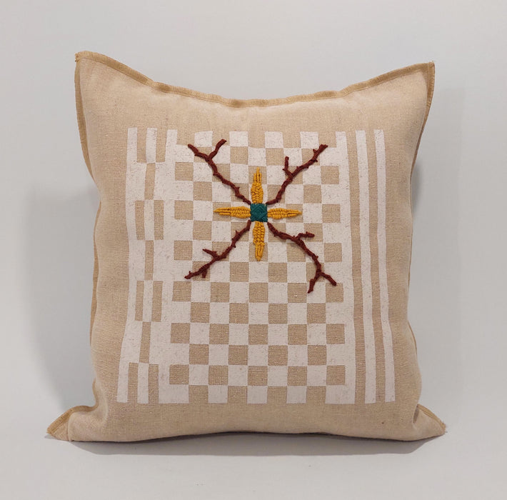 Cushion in Beige with Geometric White print - L