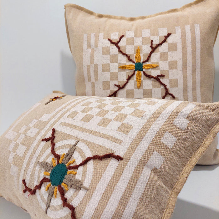 Cushion in Beige with Geometric white print - M