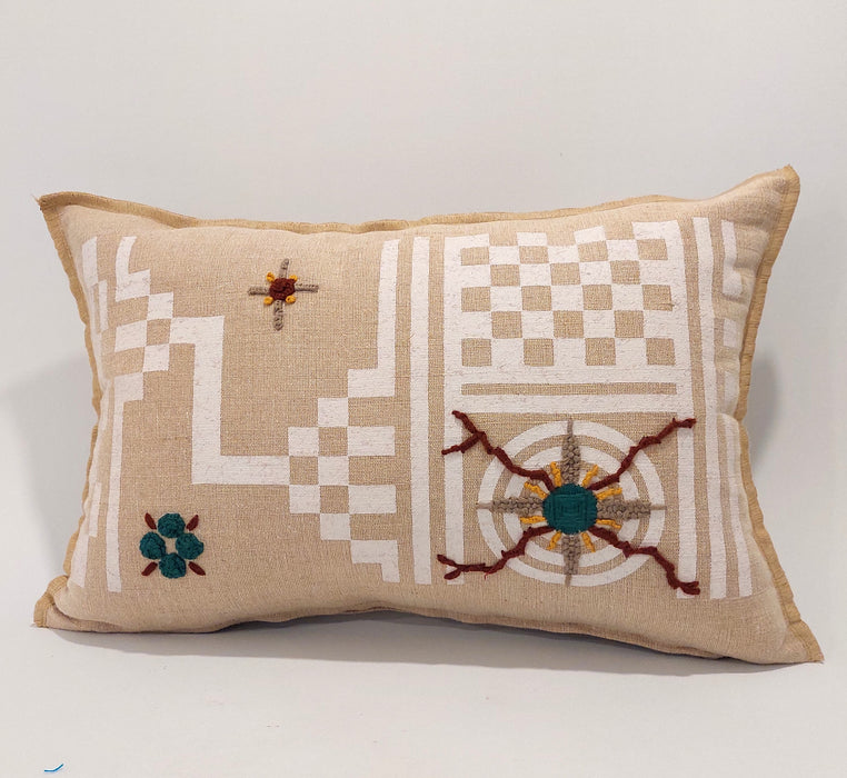 Cushion in Beige with Geometric white print - M