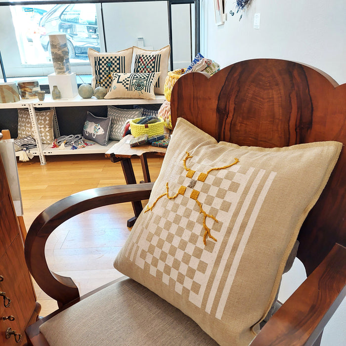 Cushion in Beige with Geometric White print - L