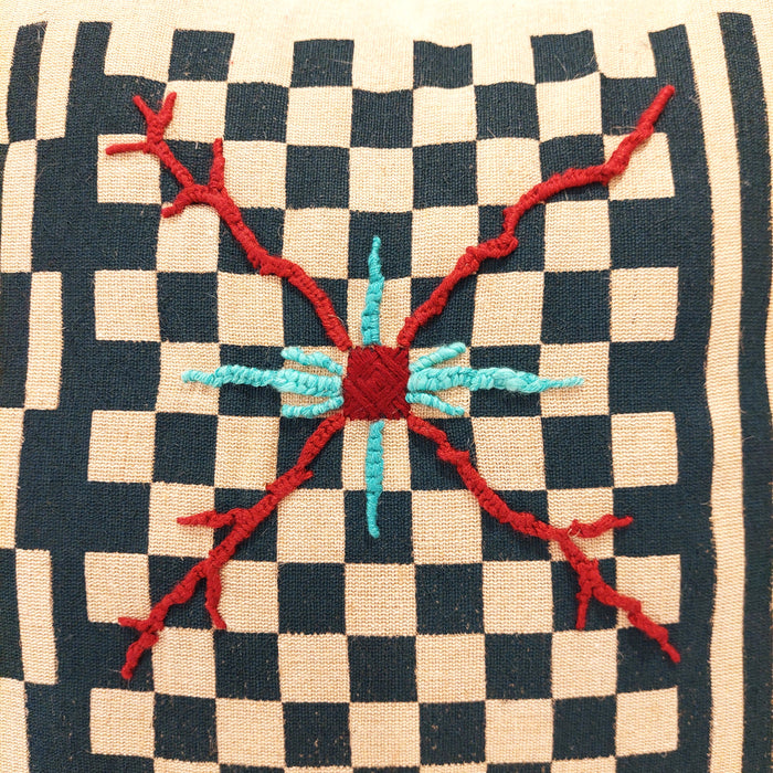 Cushion in Beige with Geometrical Green print - L