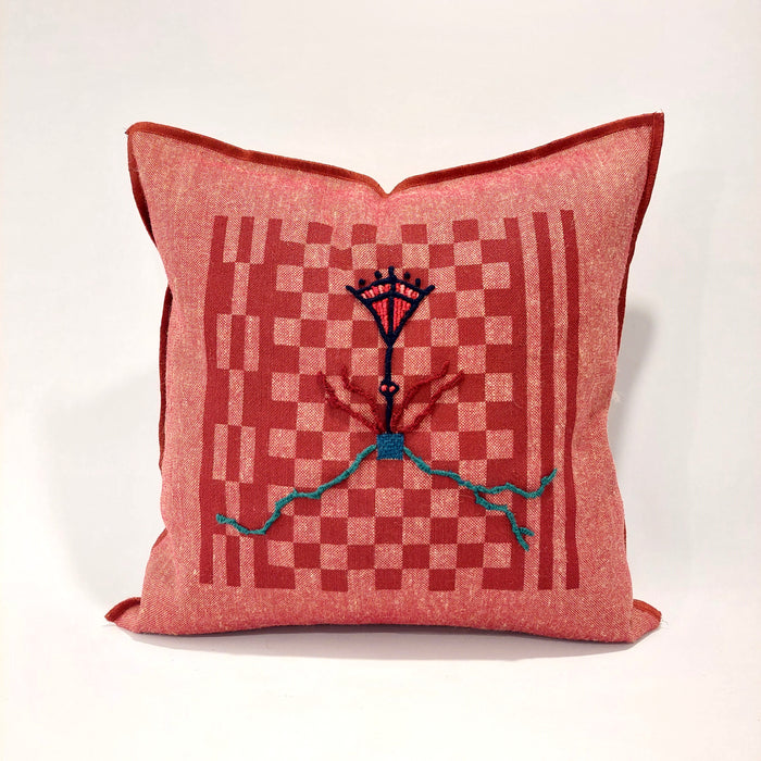 Cushion in Red with Geometric burgundy print - L