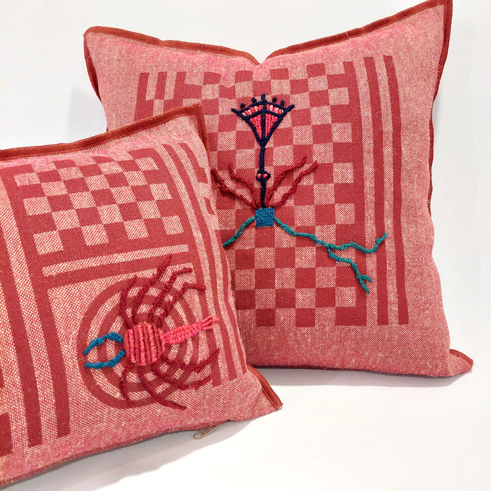 Cushion in Red with Geometric Burgundy print - M