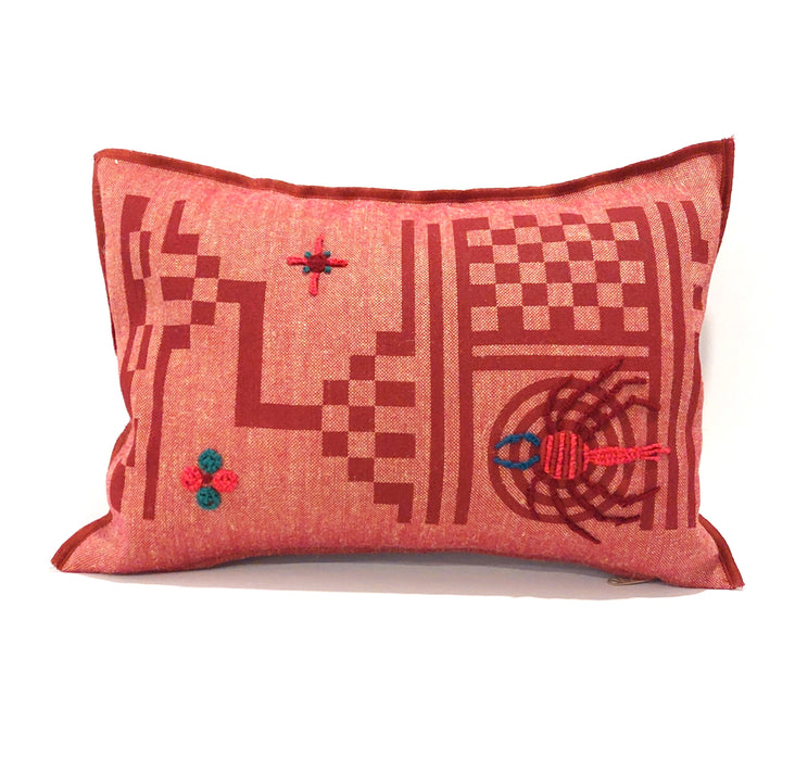 Cushion in Red with Geometric Burgundy print - M