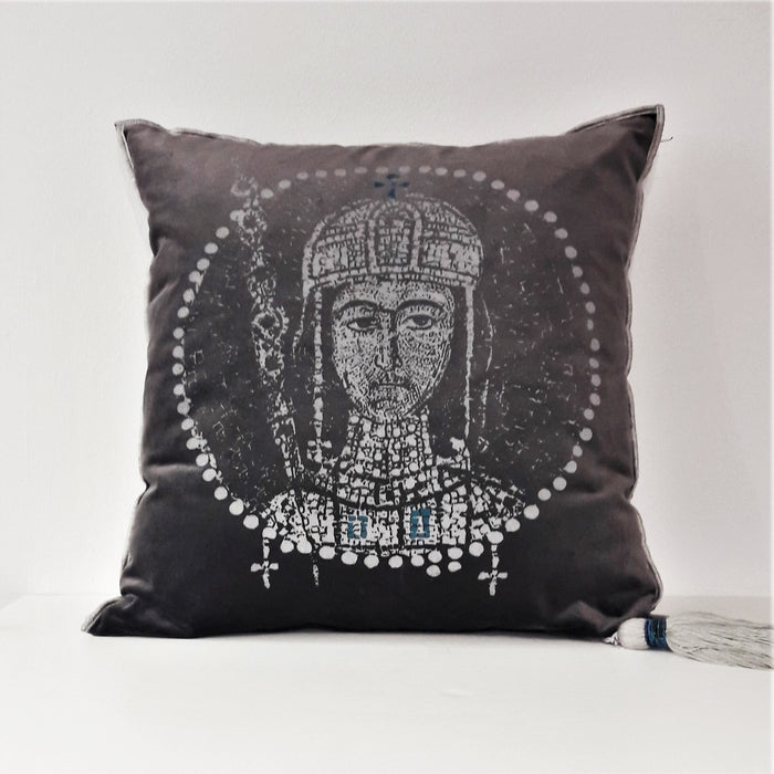 Velvet Cushion Cover / Byzantine Prince Alexios in Grey