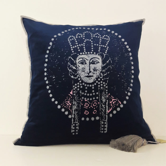 Velvet Cushion Cover / Byzantine Empress Irene in Blue