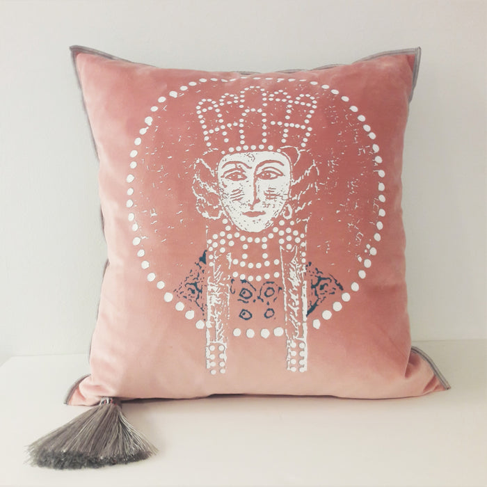 Velvet Cushion Cover / Byzantine Empress Irene in Pink